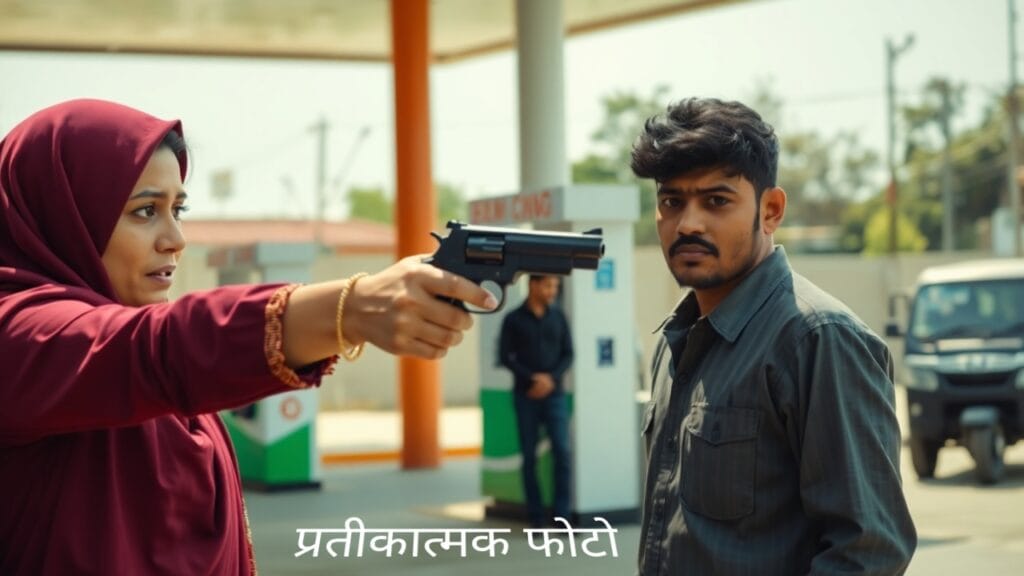 हरदोई,यूपी में महिला ने तानी पिस्टल